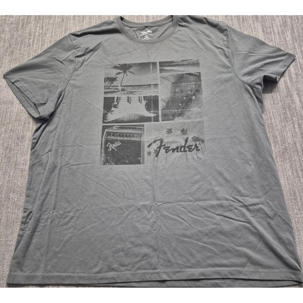 Fender men's gray graphic t-shirt XXL crew neck music guitars classic